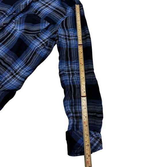 Blue & Black Plaid Button-Up Long Sleeve Shirt By Lola River Size M - Picture 10 of 10